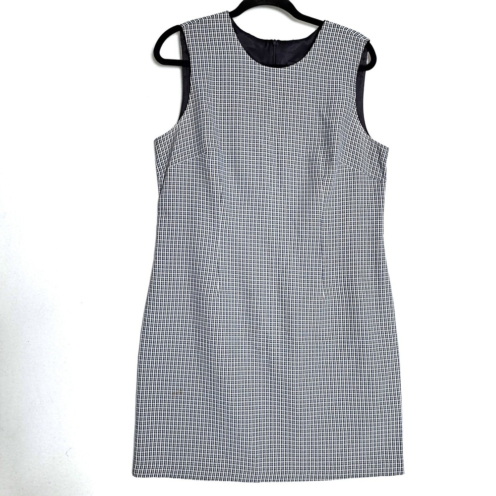 Laundry Shelli Segal 14 Black White Linen Cotton FLAWED Shift Dress Mod Check
